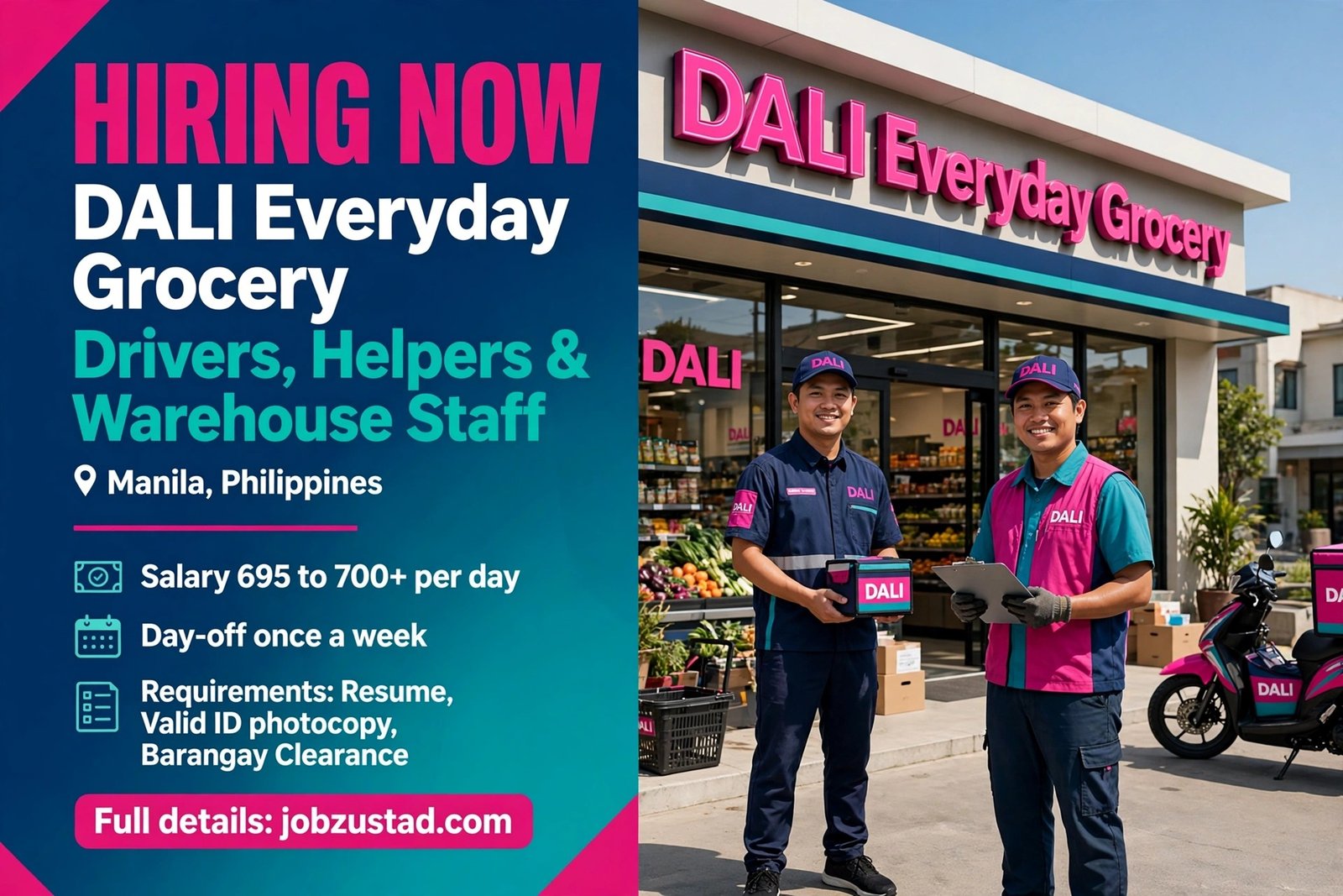 DALI Everyday Grocery hiring poster for drivers, helpers and warehouse staff in Manila