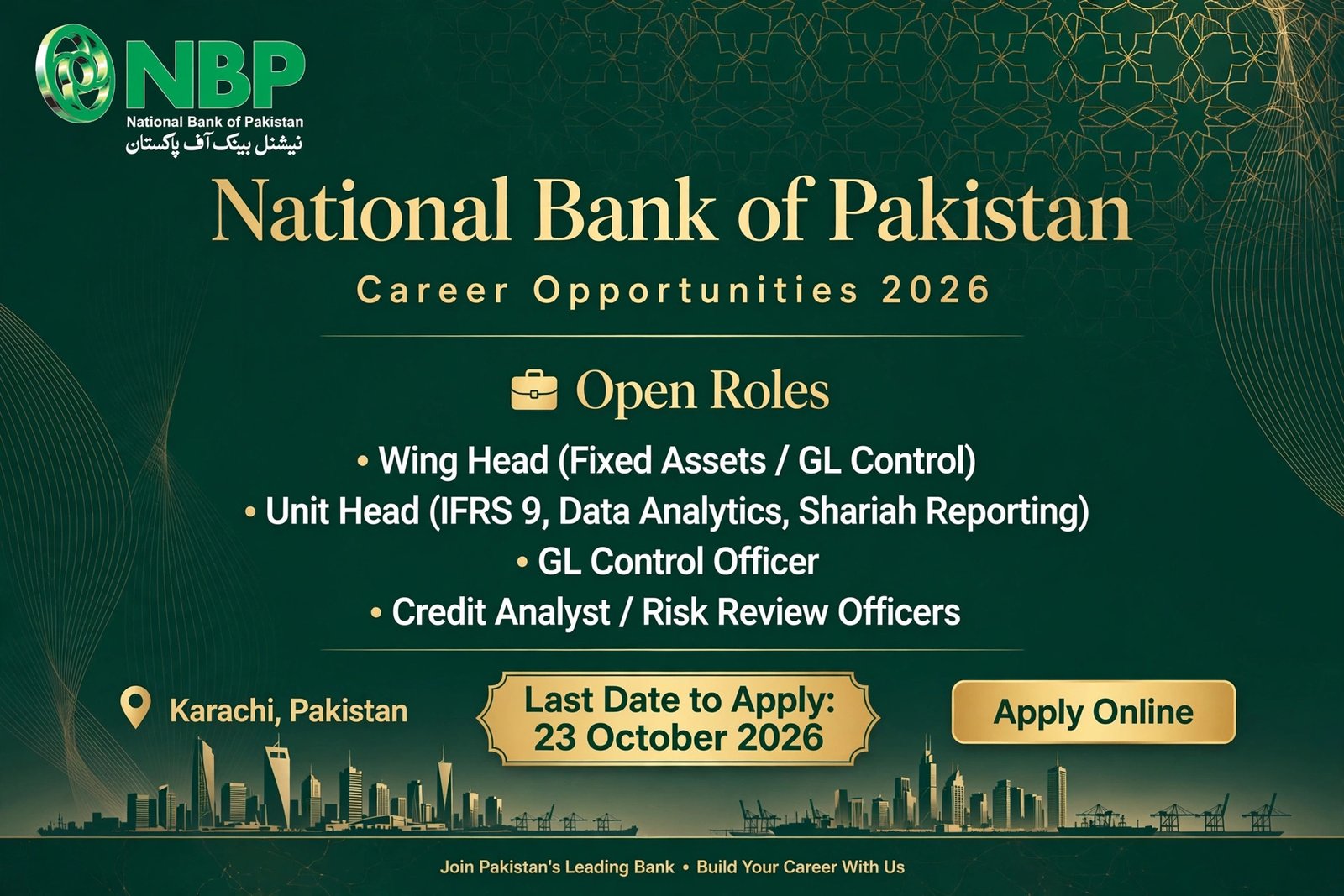 National Bank of Pakistan Jobs 2026 advertisement poster