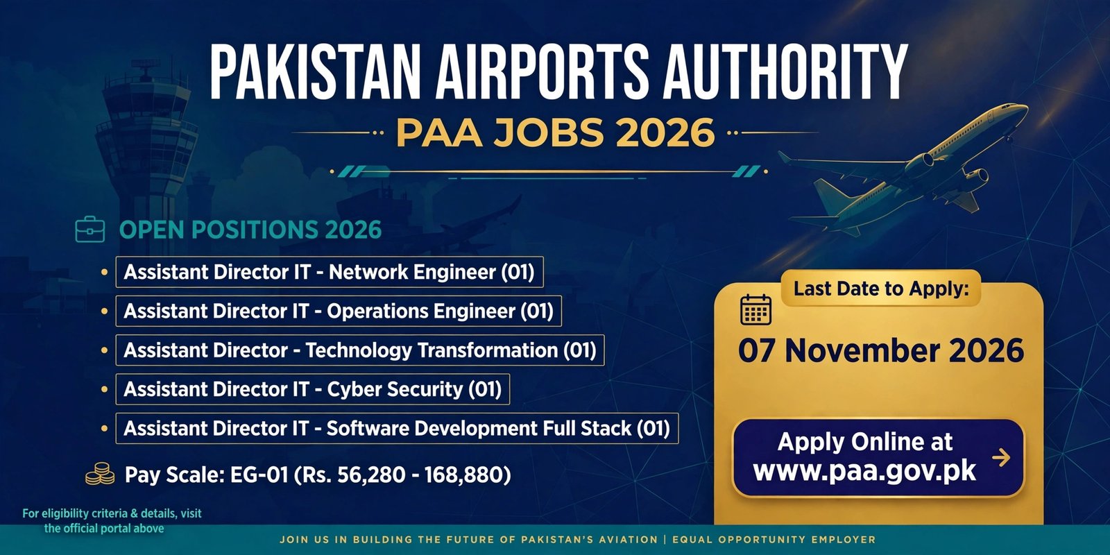 PAA Jobs 2026 advertisement poster - Pakistan Airports Authority Assistant Director IT vacancies